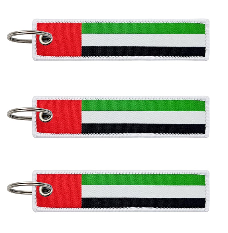 LLBFHH 3 Pcs UAE Emirati Country Flag KeychainWoven label Key Chains for Car KeysFabric Key Chains Men and WomenUsed for Various Decorations